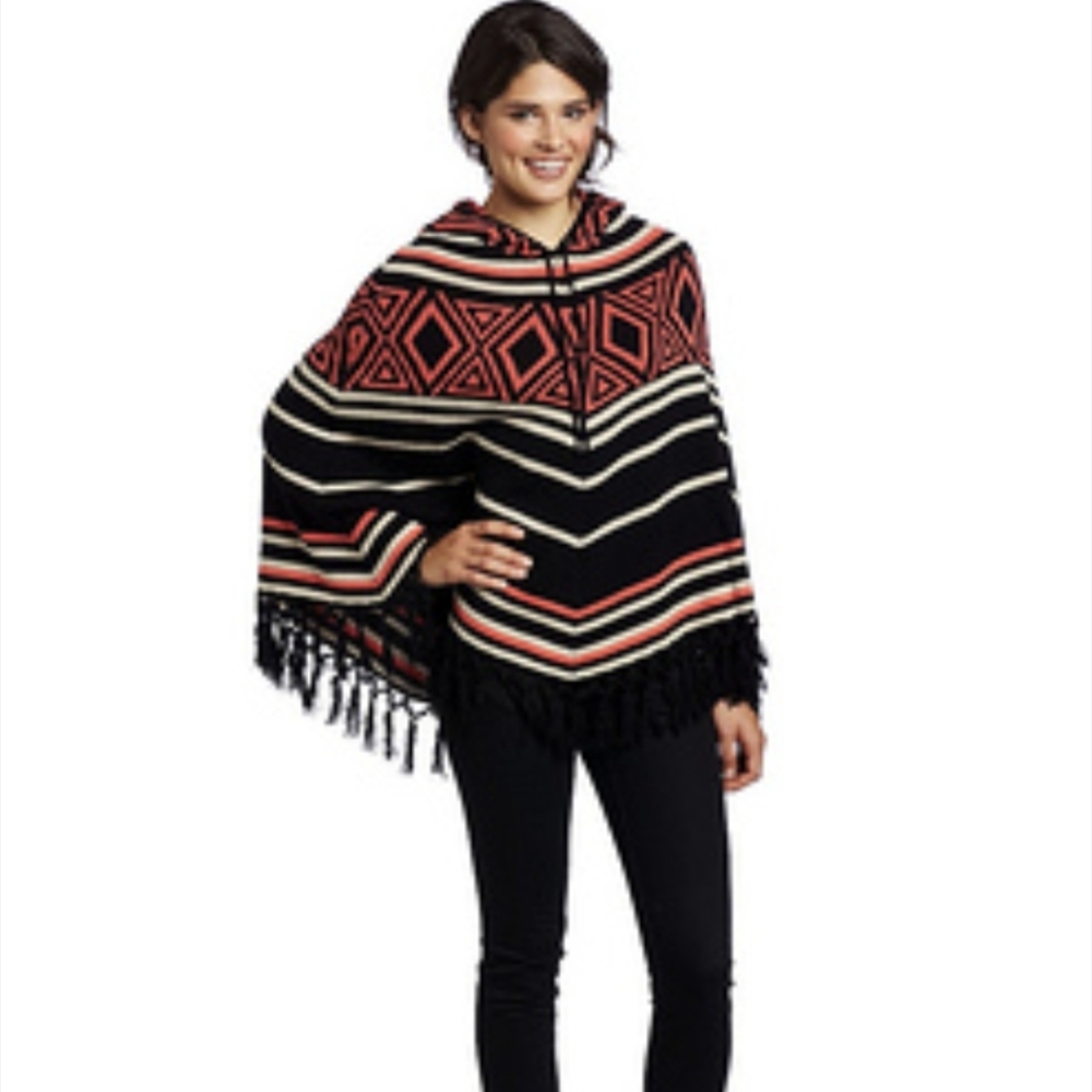 Volcom Geometric Patterned Hooded Poncho Size XS-S